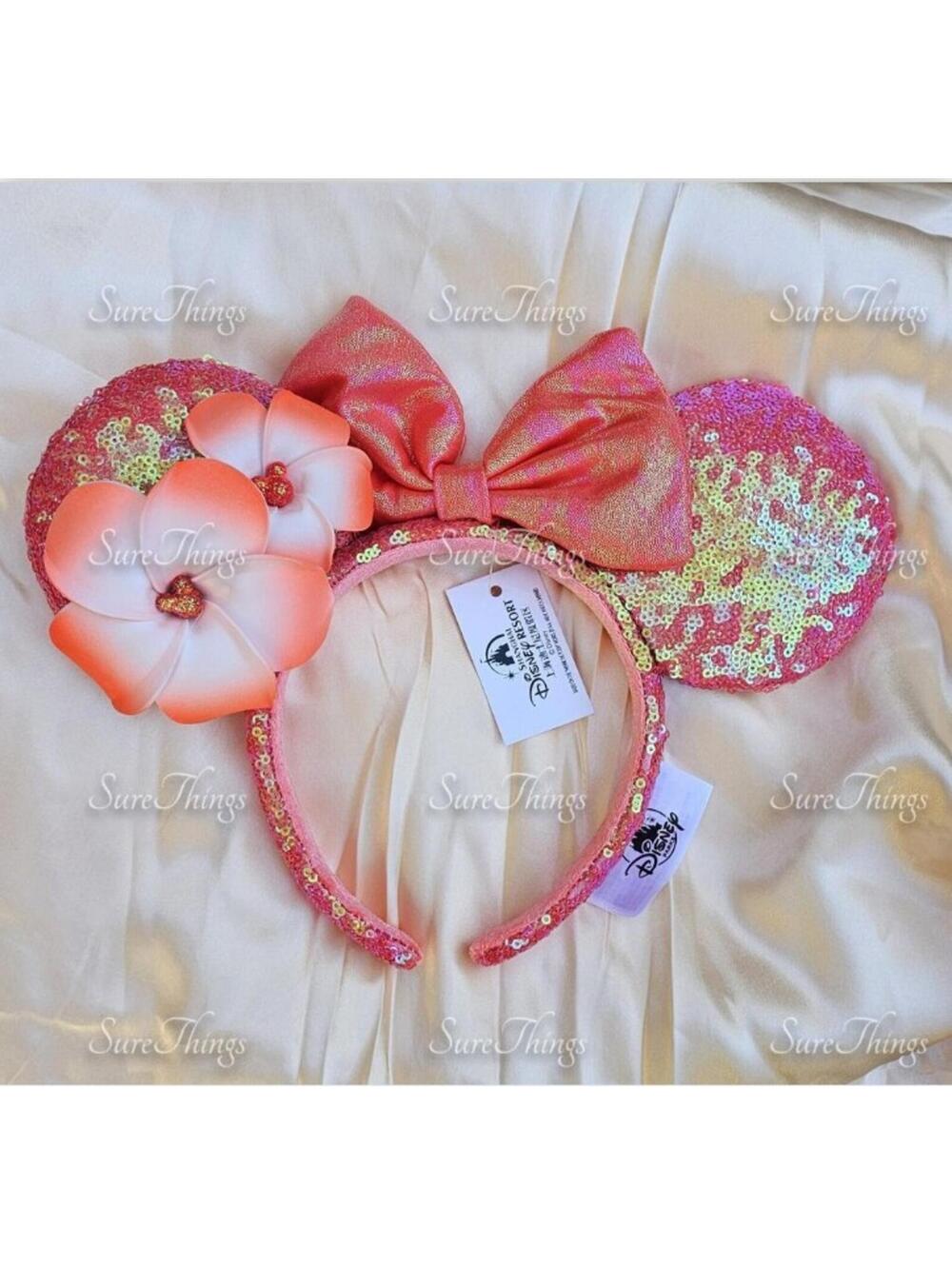 Unique Orange Aulani Flower Minnie Ears Sequin Headband Mickey Mouse